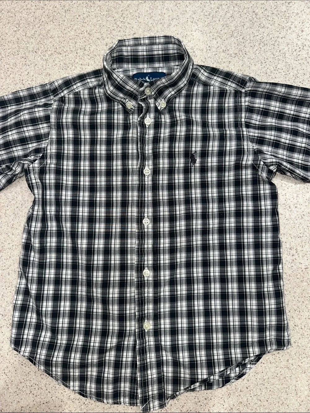 Ralph Lauren Black & White Plaid Button-Down Polo Rider Shirt with Logo 4 4T